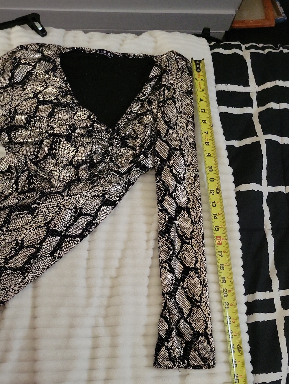 Fashion Nova Black and Silver Snakeskin Ruched Long Sleeve Dress - Picture 9 of 10